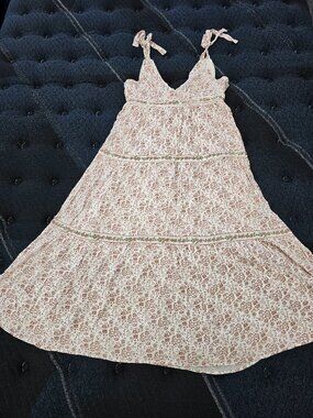 In Loom Women's Cream & Rosewood Pink Floral Print Tie-Shoulder Maxi Dress Large